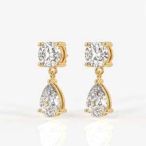 Round and Pear Cut Lab Grown <b>Diamond</b> <b>Dangle</b> <b>Earrings</b> 9k Gold <b>Dangle</b> <b>Diamond</b> <b>Earrings</b> - Product Image 4