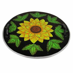Nouveau plateau en bois d'acacia artisanal avec un design floral minimaliste et lumineux avec poignées, vase de table pour la réception à domicile, cadeau - Product Image 2