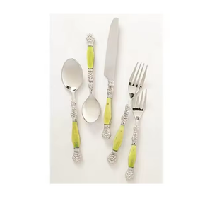 Ensemble de couverts en acier inoxydable de qualité supérieure poignée en résine royale Unique plaqué argent finition mate vaisselle décorative haute - Product Image 2