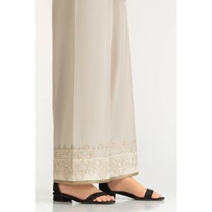 Pantalon large décontracté beige IUSTTR-42002 brodé motif pelouse, taille haute, en toile respirante, ajustable, avec décoration motif animal - Product Image 2