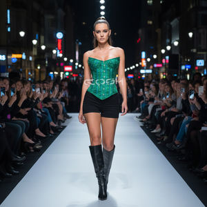 Corsé de moda con estampado de reptil verde y varillas de acero, top bustier con estampado de serpiente para fiesta - Product Image 4