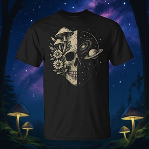 T-shirt estetica con teschio, galassia, funghi, fiori, cosmo, spirituale - Product Image 3