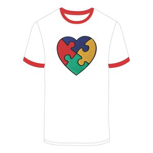 Sensibilisation à l'autisme Coeur Puzzle Chenille Broderie Blanc Sonnerie T-shirt Unisexe 100 Coton Jersey Soutien Autisme Vêtements - Product Image 2