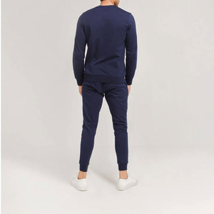 Wholesale Custom Men's 100% Cotton Fleece Two-Piece <b>Tracksuits</b> Set <b>Plain</b> Pullover Sweatshirt Crewneck Sportswear T-Shirt - Product Image 2