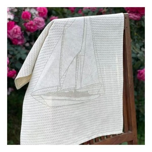 Delightful Customizable Printed <b>Waffle</b> Cotton White Boat Print <b>Towels</b> Kitchen Napkin Soft Dish Cloth Absorbent Eco-Friendly - Product Image 1