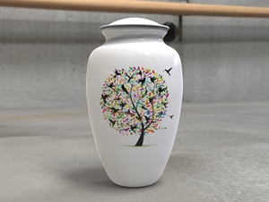 Colibrí y flores Urnas de cremación adutt blancas con bolsa de terciopelo - Product Image 2