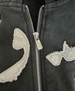 Service OEM, conception personnalisée, sweats à capuche pour hommes de haute qualité, 100% coton, en molleton, avec fermeture éclair, broderie délavée, patch, effet délavé à l'acide - Product Image 2