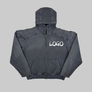 Sudaderas con capucha bordadas ecológicas de alta calidad personalizadas del fabricante, lavado ácido de algodón de rizo francés pesado desgastado - Product Image 4