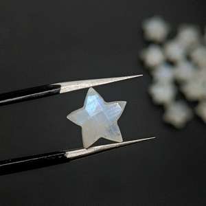 Loose White Moonstone Carved Star, Fancy Gemstone <b>Beads</b> for Pendant, 6 Point Star <b>Blue</b> Diy Jewelry Accessories Rainbow Moonstone - Product Image 2
