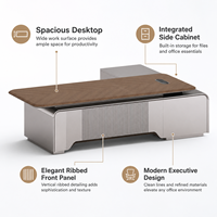 Bureau de direction moderne en forme de L avec armoire latérale, poste de travail d'angle, table en MDF avec gestion des câbles, 2m-2.6m