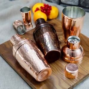 Juego de Coctelera Profesional de Acero Inoxidable y Cobre Martillado, Coctelera Cobbler con Jigger para Bartender - Product Image 1