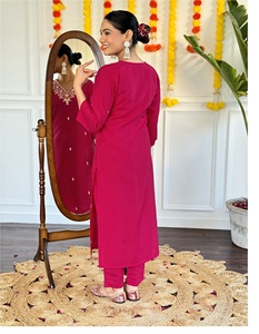 <b>Indian</b> Boutique Viscose Chanderi Digital Printed Women's Embroidered Kurti Pant With Nylon Jacquard <b>Fabric</b> Dupatta For Lady Wear - Product Image 5