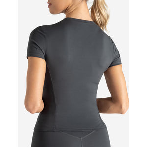 Camiseta de Alta Calidad para Mujer, Color Gris Tormenta, para Invierno, Gimnasio, Elástica, Larga, Media Manga, Cuello Redondo, 100% Algodón, Informal - Product Image 4