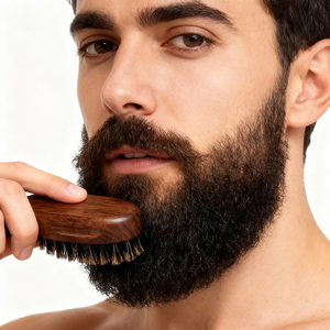 Brosse à barbe en crin de cheval MORGANS INDUSTRIES, manche en bois, écologique, portable, forme ovale, pour le soin et l'entretien masculin - Product Image 5