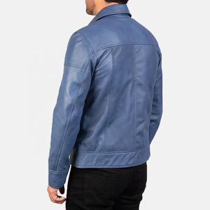 Blouson aviateur en cuir pour homme en bleu ciel Blouson en cuir de mouton personnalisé pour homme Blouson en cuir matelassé pour homme - Product Image 5