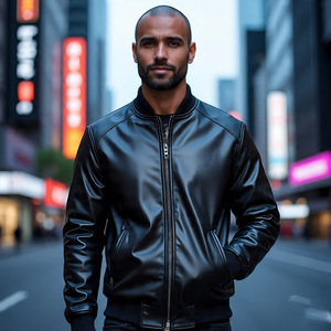 Chaquetas de vaca y oveja para hombre, abrigos con bolsillos en el pecho de alta calidad, chaquetas de cuero con cuello redondo genuino para hombre - Product Image 5