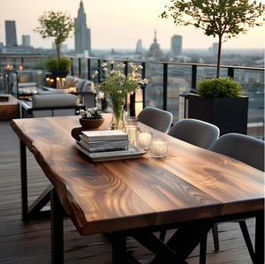 KALATRI Ecofriendly European Custom Rustic Handmade <b>Square</b> Live <b>Edge</b> Solid Wood Modern 6 Seater Dining Table Hotel Villa Use - Product Image 3