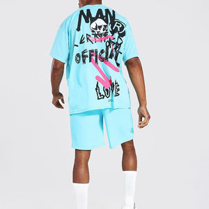 Vente en gros Logo personnalisé hommes tenue d'été respirant deux pièces vêtements de sport décontractés avec bas quantité minimale de commande tendance sérigraphie - Product Image 4