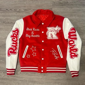 เสื้อแจ็กเก็ตเบสบอลแขนหนังของผู้ชายเสื้อกันลมปักอักษรกำมะหยี่สำหรับฤดูหนาว - Product Image 2