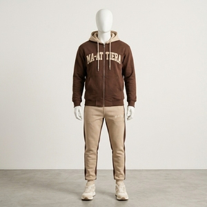 Men Brown Beige Zip <b>Hoodie</b> Tracksuit Set Sweatshirt Jogger Pants Premium Sportswear Gymwear Training <b>Running</b> Fitness Casual Wear - Product Image 4