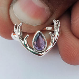 Deer Horn Rings Suppliers Amethyst <b>Gift</b> <b>For</b> <b>Her</b> 925 Sterling Silver Ring Handmade Fine Silver Jewelry Indian Women's Girls - Product Image 1