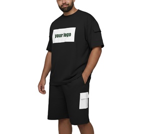 ชุดเซ็ตเสื้อยืดและกางเกงขาสั้นผู้ชายไซส์ใหญ่ ผ้าฝ้าย 100% สไตล์ใหม่ ปรับแต่งได้ พร้อมปักโลโก้หรือสกรีนลายตามสั่ง - Product Image 1