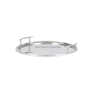 Plateau de service en métal avec poignée forme ronde plateau martelé doré pour la maison plateaux de service polyvalents de table - Product Image 5