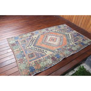 Alfombra Decorativa Vintage de 3.6x5.7 pies, Alfombra Turca, Alfombra con Diseño Floral Azul - Product Image 1