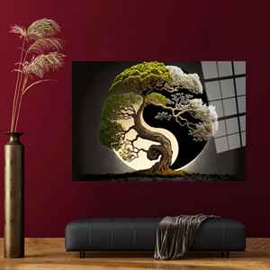 Arte en lienzo Árbol Yin Yang: Elegante decoración japonesa con impresión en vidrio, arte en vidrio templado - Product Image 1