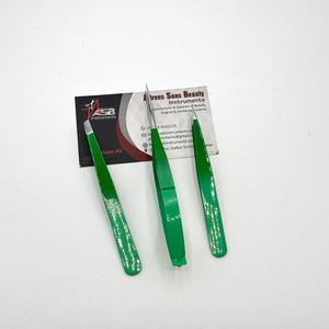 Pince à épiler à sourcils en acier durable avec logo personnalisé Ciseaux incurvés droits Ombre verte avec sourcils pointus inclinés Outil de beauté à ressort - Product Image 6