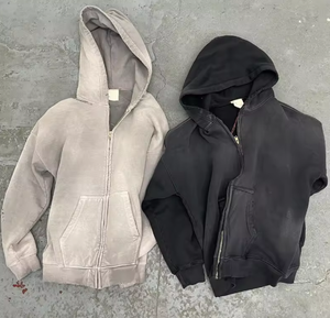 Sweat à capuche zippé personnalisé délavé à l'acide pour hommes Streetwear vintage sweats décontractés hiver polyester/coton teint uni - Product Image 5