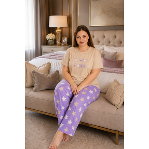Conjunto de Pijama de Jersey de Seda Satinada de Lujo con Estampado Beige, Camisones para Primavera/Verano, Ropa de Dormir Suave con Estampado, Tallas 3XL, 4XL, 5XL - Product Image 1