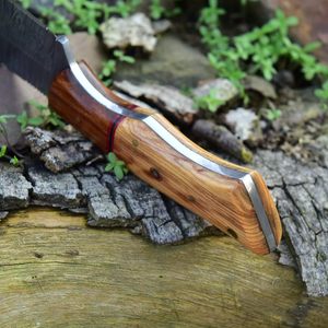 Cuchillo de caza de Damasco hecho a mano de alta calidad con Funda de cuero OEM compatible con hoja fija diseño de cuchillo de Camping - Product Image 4