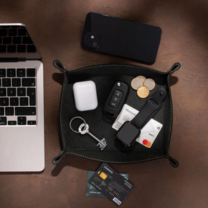 Plateau unique en cuir véritable fait à la main Logo personnalisé vaisselle porte-bijoux organisateur de bureau Valet fourre-tout cadeau décoratif LTR-0012 - Product Image 6