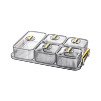 Ensemble de petit-déjeuner jetable écologique 5 pièces avec couvercle transparent, poignées dorées, style zen asiatique, logo personnalisé, plastique PS, multi-usages pour aliments