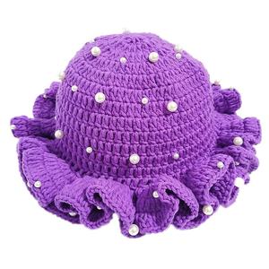 Crochet Foreign Trade for Cross-Border New Handmade Pleated Ruffled Personality Adult Fisherman <b>Hat</b> Character Breathable Cotton - Product Image 1