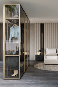 Luxury Modern Master Bedroom Furniture Set Velvet Upholstered Bed with Led Fluted Wall Panel and Closet Island <b>Vanity</b> <b>Table</b> - Product Image 4
