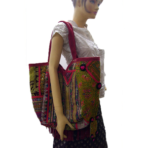 Traditional Ethnic Large Capacity Cotton <b>Bag</b> with Vintage Style Embroidery and Mirror <b>Work</b> for Boho Fashion Lovers and Parties - Product Image 2