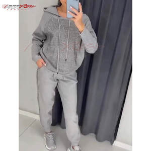 ชุดวอร์มประดับพลอยเทียมสำหรับผู้หญิงชุดสองชิ้นสำหรับผู้หญิงดีไซน์แบบสวมหัว - Product Image 4