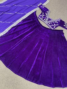 Designer Heavy Velvet Embroidered Sequin Work Lehenga Choli Bridal <b>Viscos</b> with Heavy Dupatta - Product Image 5