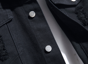 OEM Custom Design Collarless Reversible Eco-Friendly Fashion Streetwear <b>Denim</b> <b>Jacket</b> High Quality <b>Men</b> Ripped Button Front - Product Image 6