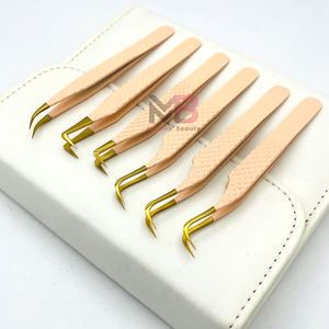 Puntas plateadas recubiertas de Color desnudo más vendidas, pinzas de extensión de pestañas con agarre de diamante, acero inoxidable con nombre de marca personalizado - Product Image 4