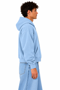 Sudadera con Capucha AURA para Hombre, Talla Grande, Color Azul Claro, con Cierre, Informal, de Felpa, Color Sólido, con Bolsillo, Corte Regular, 100% Algodón - Product Image 3