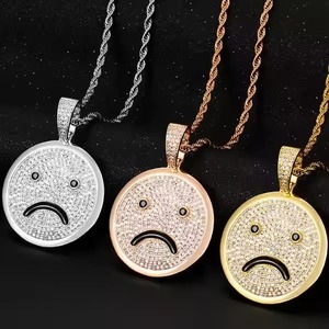 Visage triste émotionnel pendentif glacé jaune/rose plaqué or HipHop Moissanite pendentif en argent Sterling pendentif dessin animé personnalisé - Product Image 1