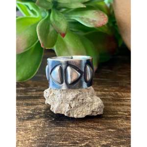 Alex Sanchez Stylish <b>Adjustable</b> Sterling Silver <b>Ring</b> Trendy Geometric Design with Inlay Size 8 for Fashionable Gift - Product Image 1