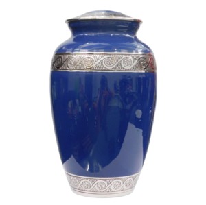 Top classique adulte en aluminium crémation urnes funéraires en métal avec gravure étain et couleur bleue finie pour les cendres humaines - Product Image 1