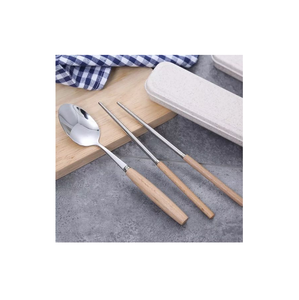 Cuillère à fourchette en acier avec baguettes et manche en bois avec restaurants mangeant des aliments en cuir Beg - Product Image 5