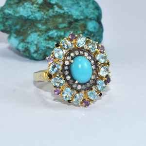Anillo increíble de turquesa tibetana azul, anillo delicado de plata 925, joyería de boda turquesa, anillo de regalo de Navidad, anillo increíble - Product Image 2
