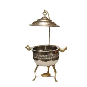 Modern Golden Embossed Brass Chafing Dish Round <b>Food</b> <b>Warmer</b> <b>Buffet</b> Server Catering Equipment Restaurant Wedding Supply - Product Image 4