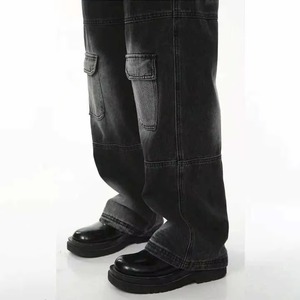 OEM Premium Hombres Mid Blue Baggy Cargo Jeans Rígido High Street Strap Detalle Desgastado Look Bordado Vintage Ligero - Product Image 5